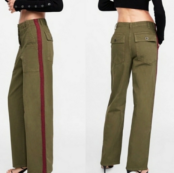 ZARA WOMAN Worker Straight Utility Glitter Pants 2 - Picture 2 of 8